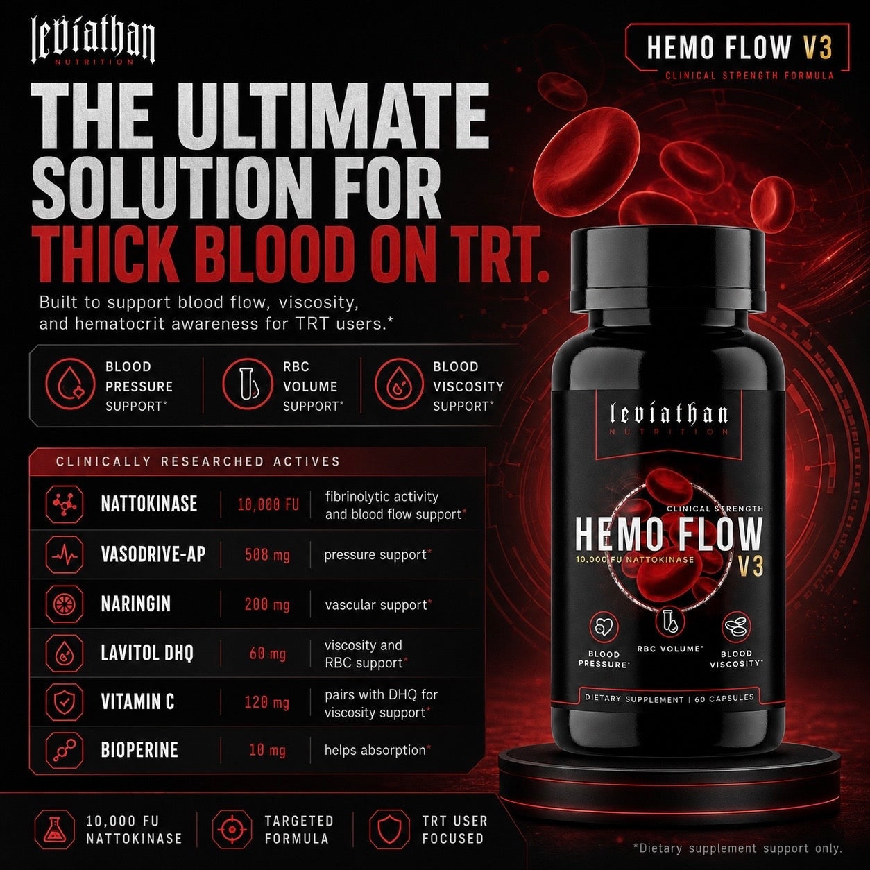 Leviathan Nutrition Hemo Flow | Supplement with Nattokinase for Nitric Oxide
